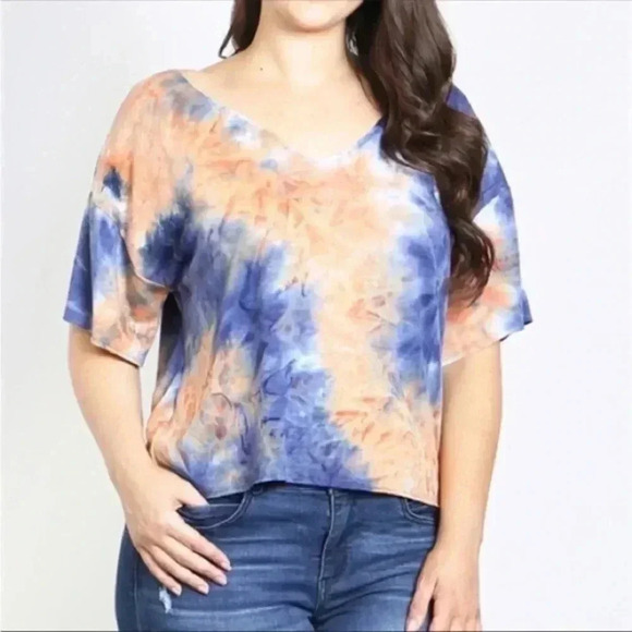 BNWT PLUS Tie-Dye Top, Rust and Navy - Picture 1 of 3